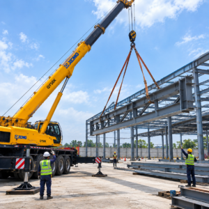 mobile crane untuk erection struktur baja proyek gudang